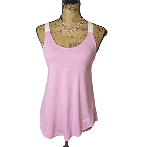 Nike Women's Pink Tank Top Sz M White Logo Straps Dri-Fit Athletic Workout Top - Picture 2 of 7